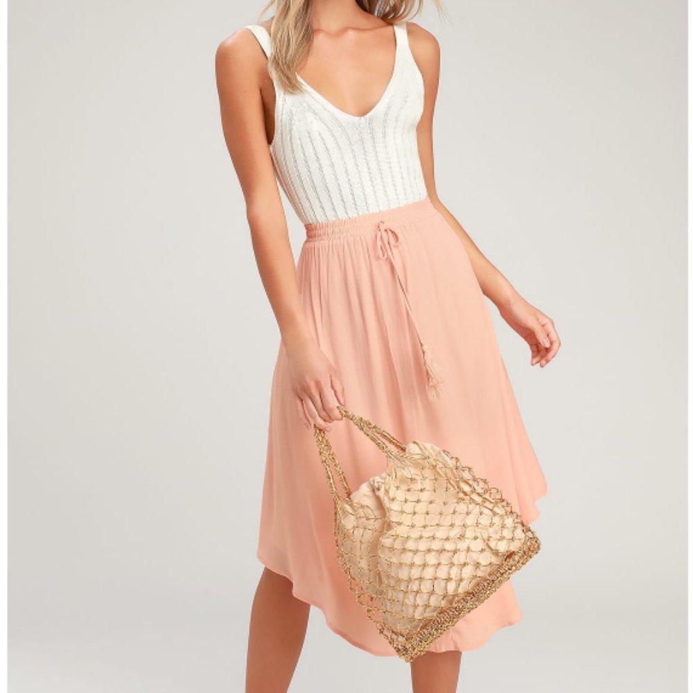 Blush Pink Tassel Midi Skirt